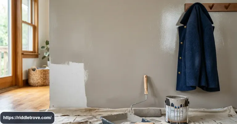 Wet paint and a hanging coat representing the classic coat riddle
