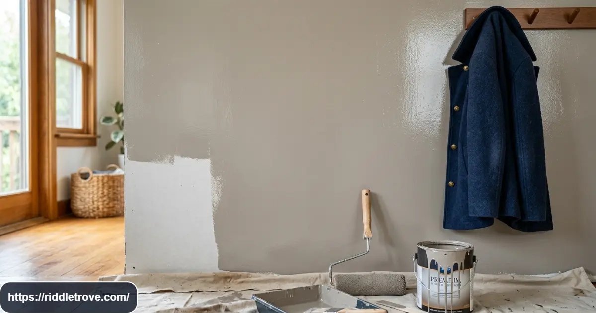 Wet paint and a hanging coat representing the classic coat riddle