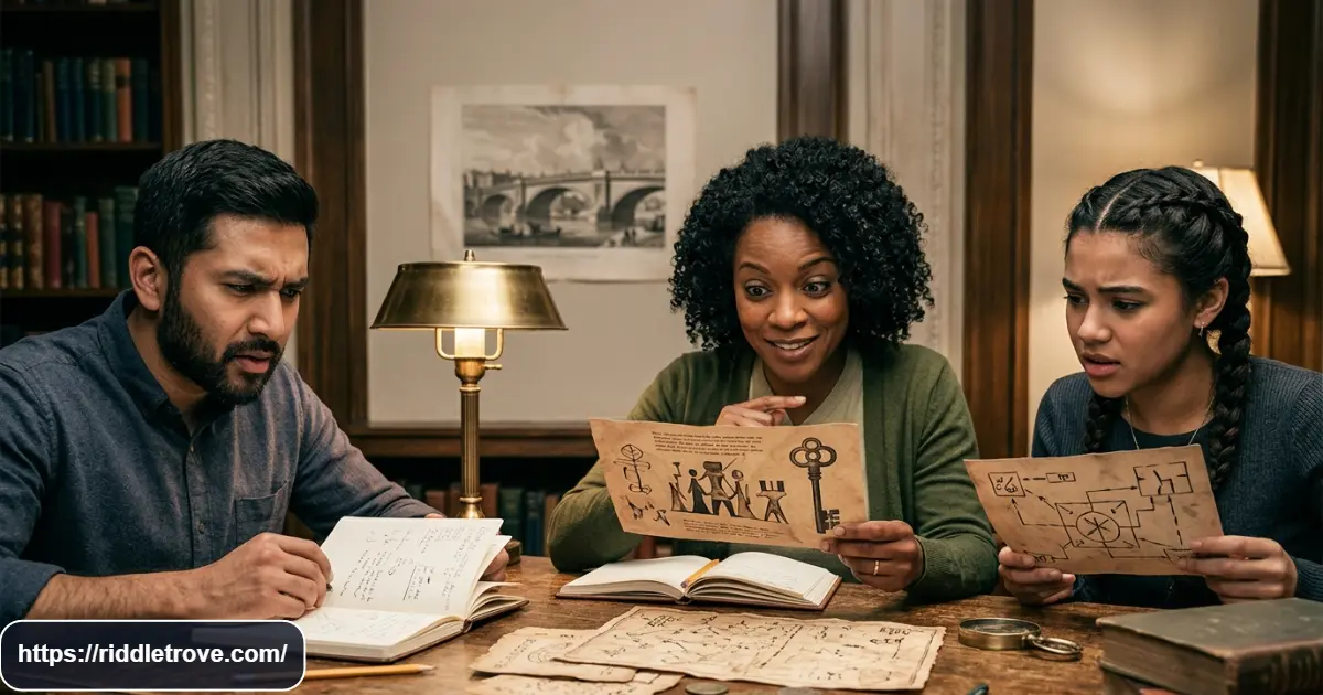 Adults solving the tricky London Bridge riddle