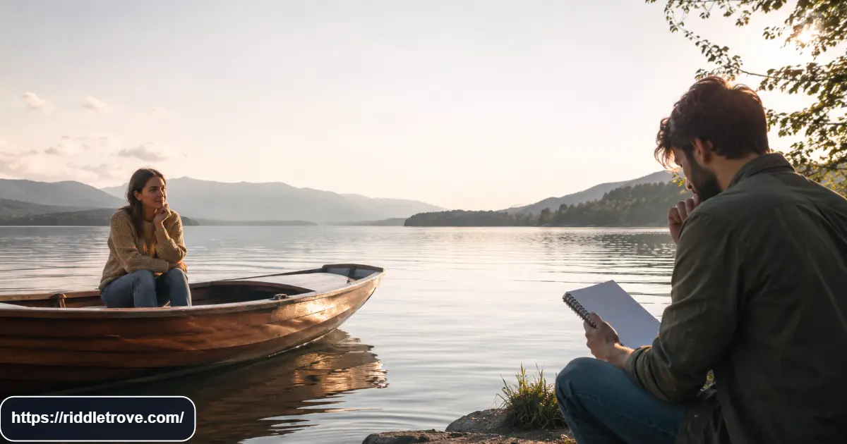 Woman sitting in a boat while someone solves a clever wordplay riddle