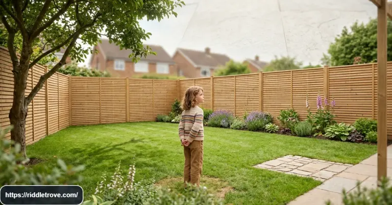 Backyard fence surrounding a yard for the runs around the yard riddle