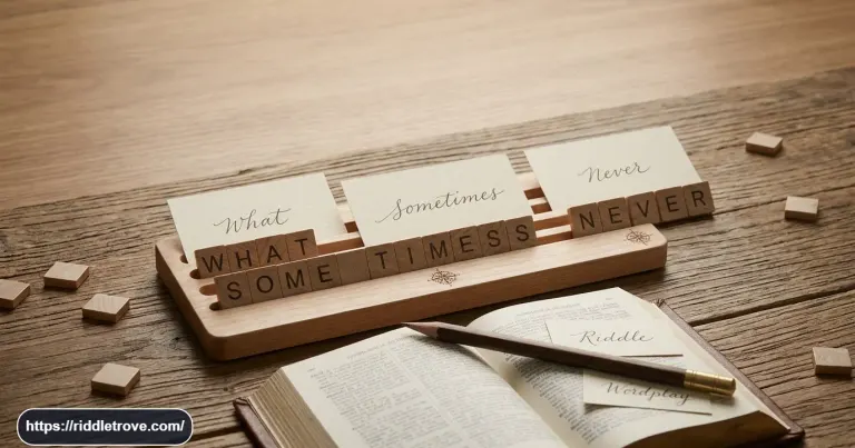 What has 4 letters sometimes 9 never 5 wordplay riddle graphic
