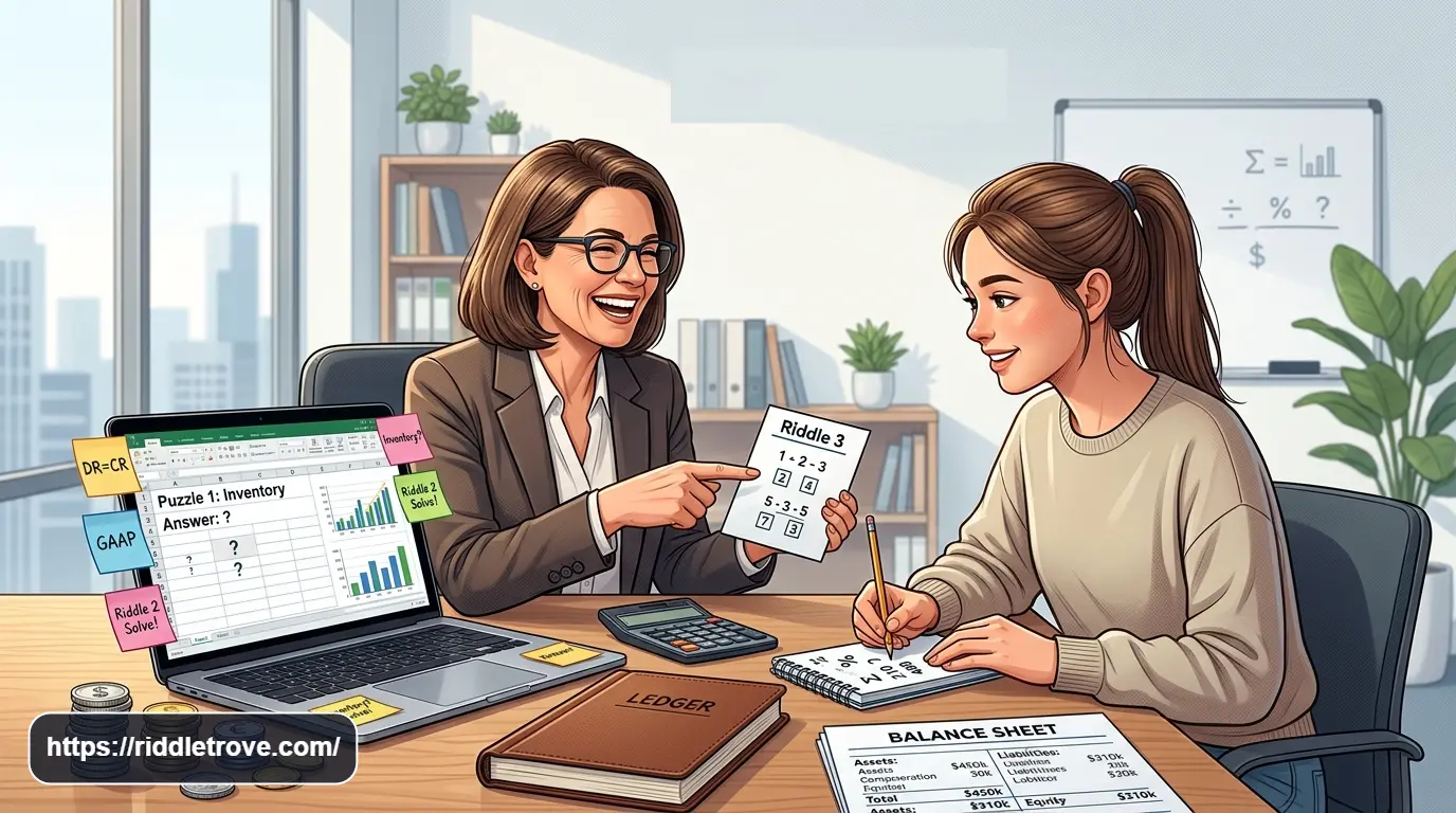 Accounting riddles with answers on a professional financial desk