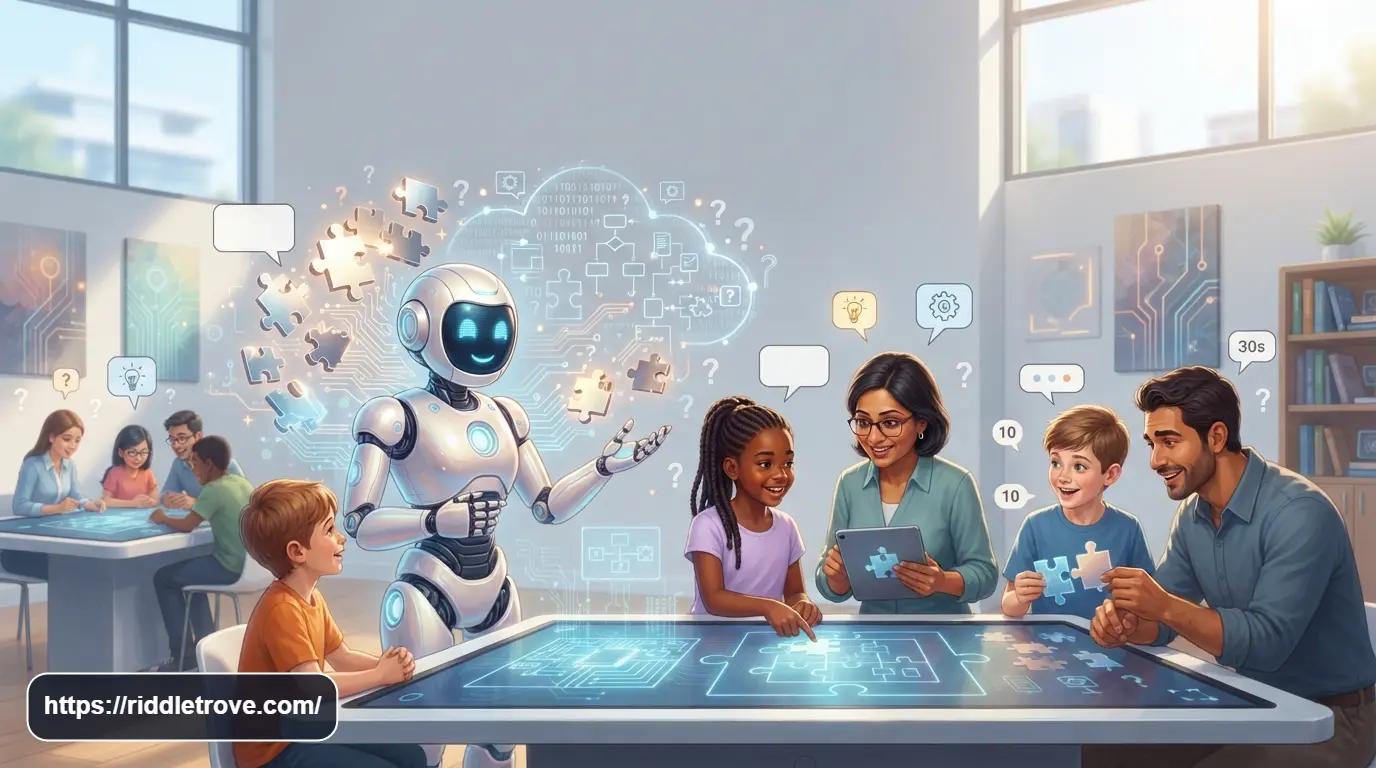 Artificial intelligence riddles with robots and digital puzzle clues