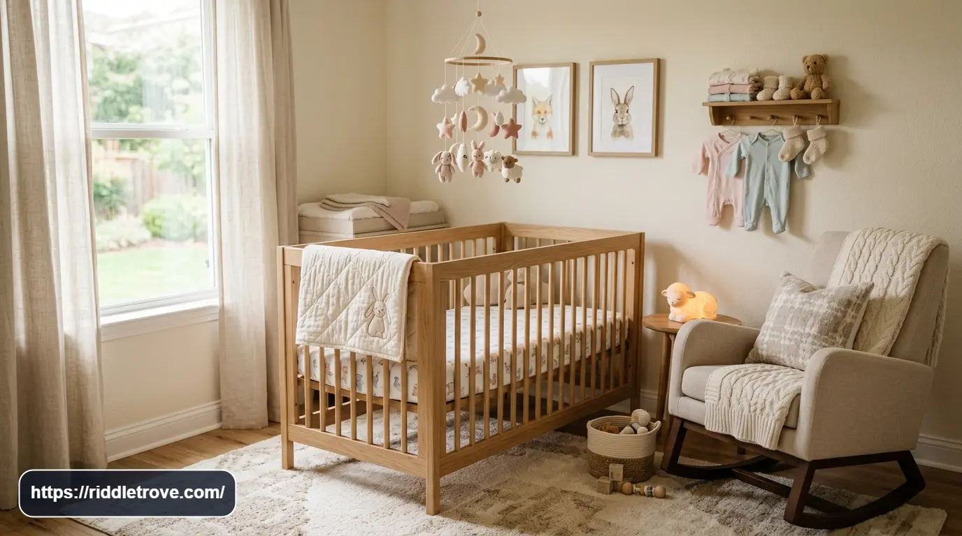 Cozy nursery with a crib, rocking chair, and baby essentials