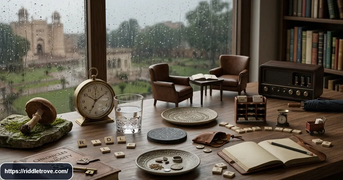 Thought-provoking puzzle objects arranged for challenging riddles with answers
