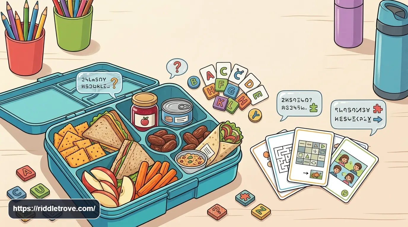 Kids exploring clever wordplay riddles with lunch foods
