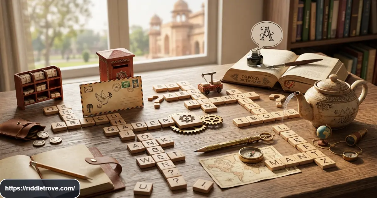 Notebook and letter tiles arranged for a clever wordplay riddle activity