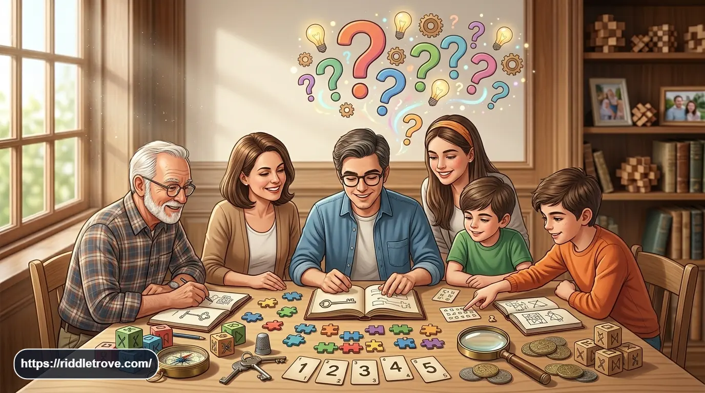 Easy brain teasers with people solving simple riddles and puzzles
