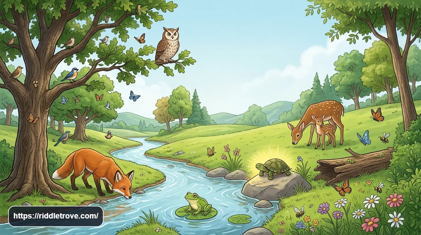 Environmental animal riddles featuring wildlife in a healthy natural habitat