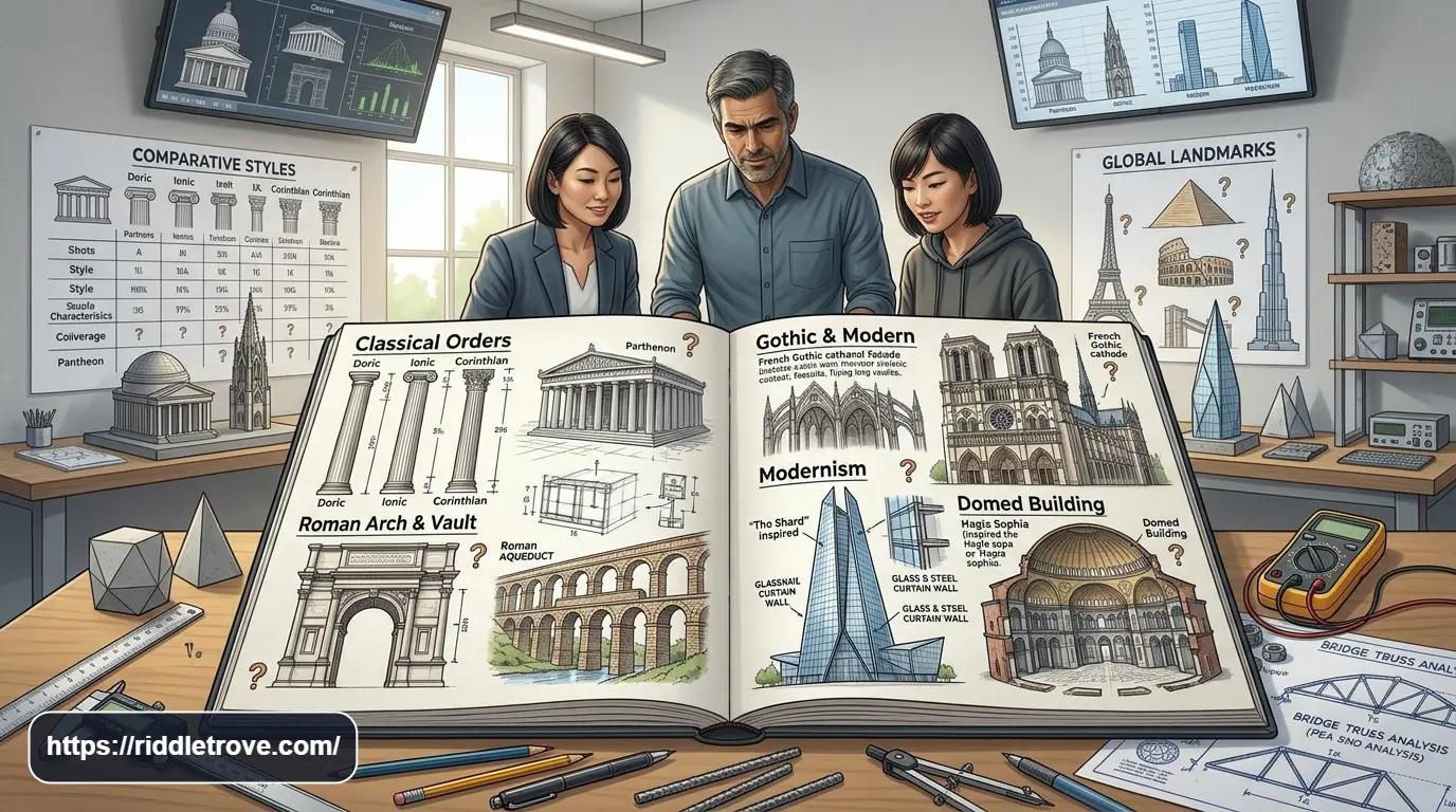 Famous architectural styles and landmark buildings for architecture riddles