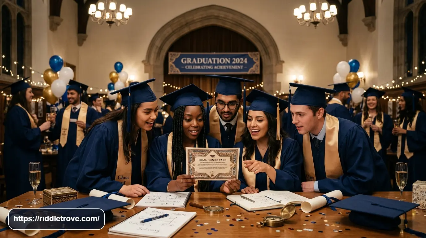 Graduates tackling a challenging final riddle during a celebration