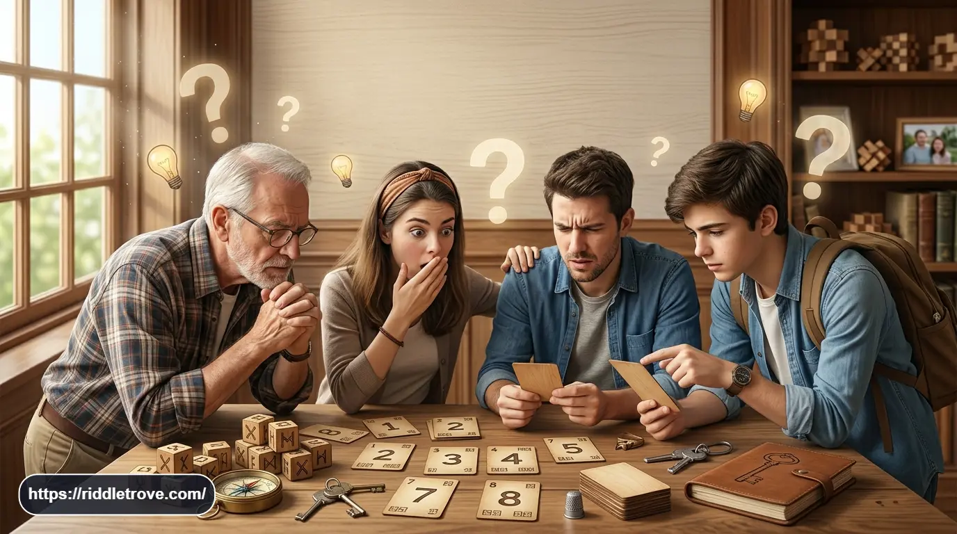 Friends competing to solve a final tricky riddle challenge together