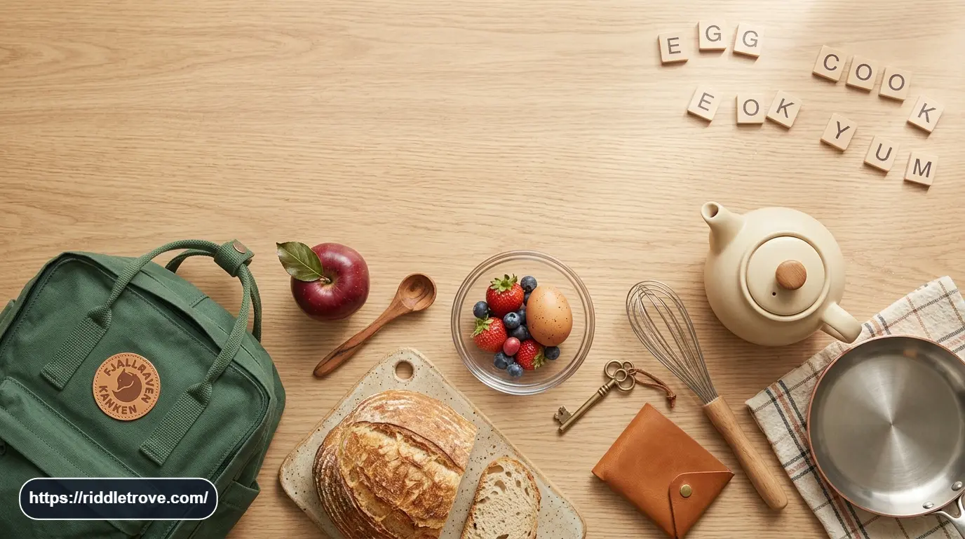 Food and kitchen items arranged for a fun collection of clever puzzles
