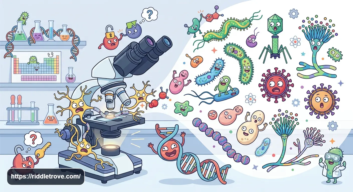 Funny biology riddles with playful cells, DNA, neurons, and microbes