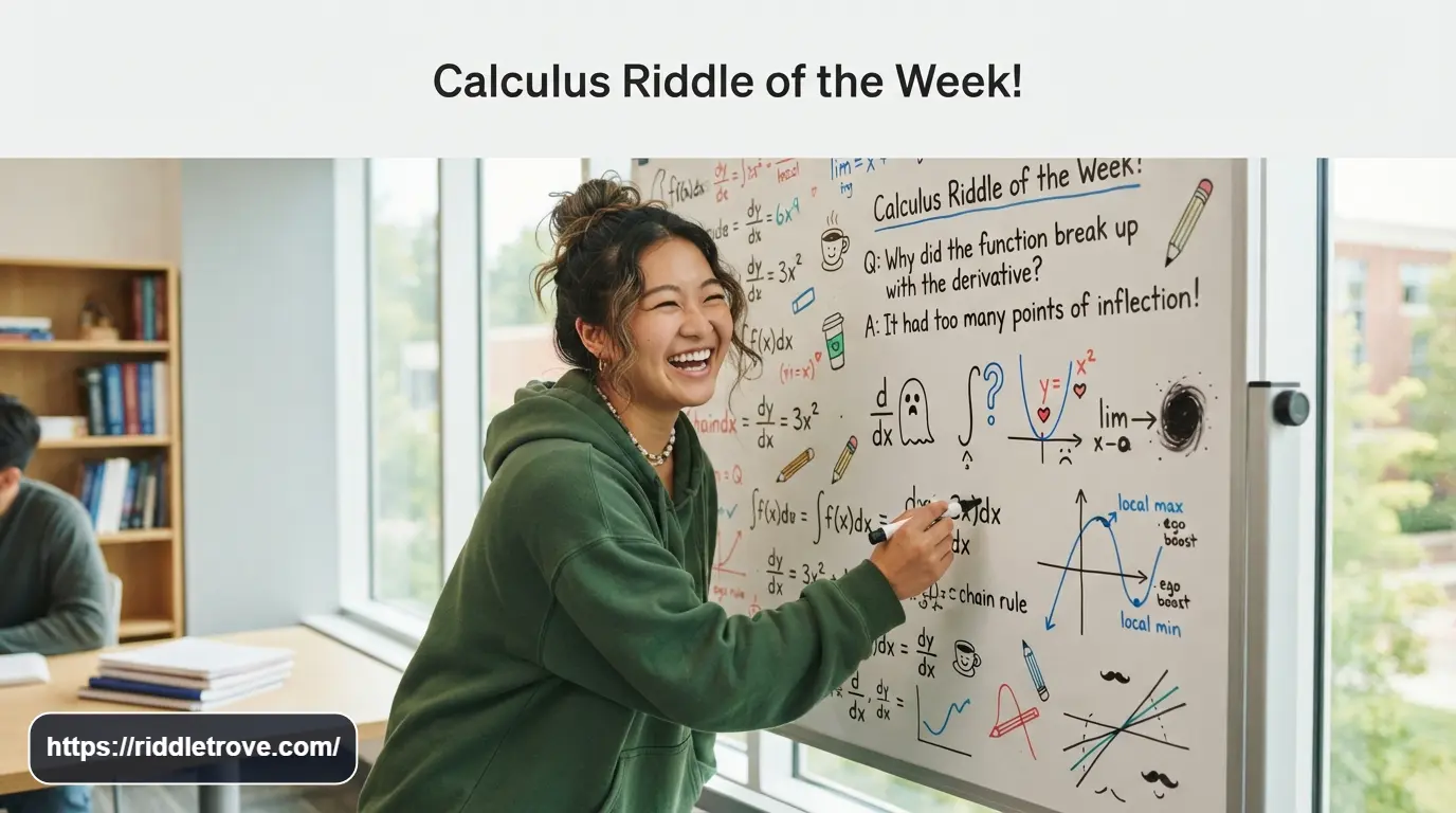 Funny calculus riddles with a student solving playful math puzzles in class