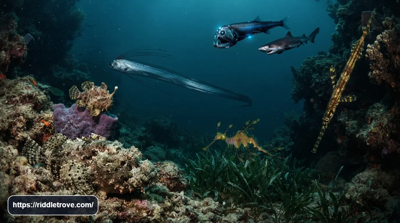Challenging sea creature clues featuring unusual ocean animals and fish


