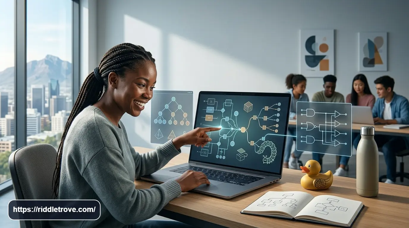 Advanced coding student tackling a difficult programming brain teaser

