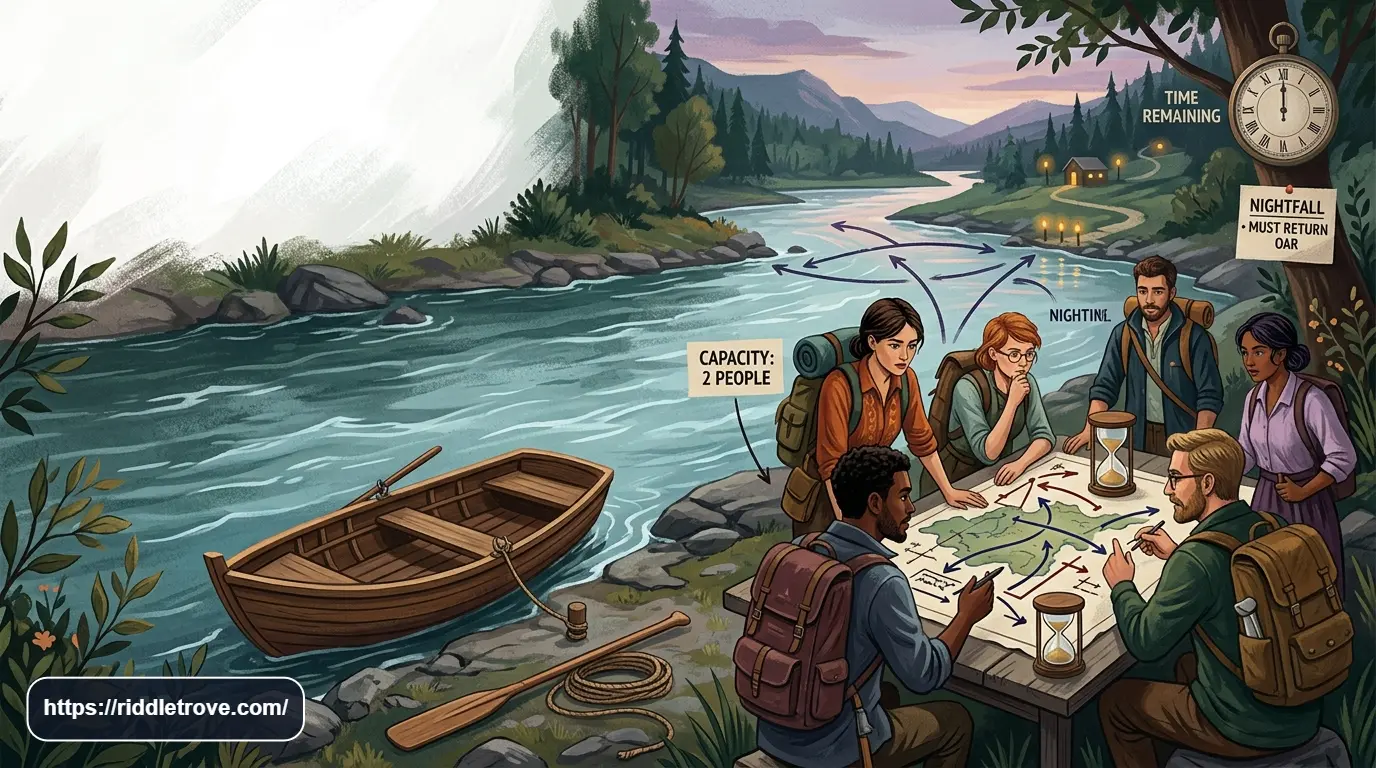 Hard river crossing riddles with a challenging boat logic puzzle