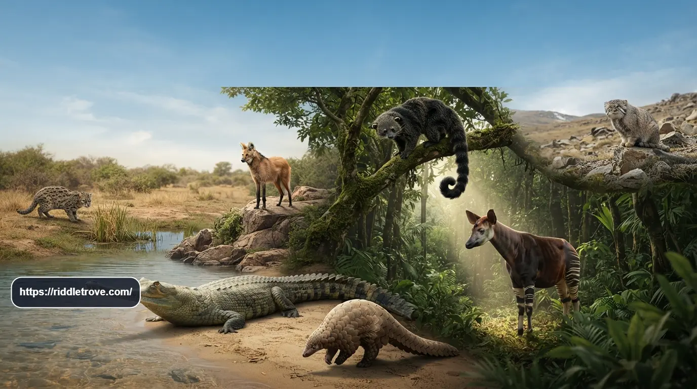 Rare and unusual wild animals representing difficult riddles

