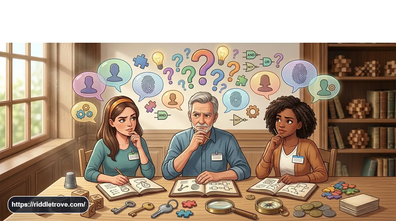 Identity and people riddles with names, faces, fingerprints, and clues