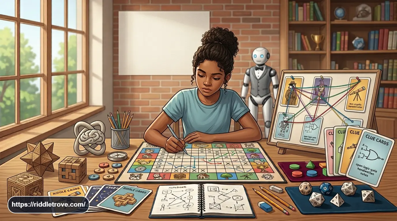 Person solving a challenging logic grid brain teaser