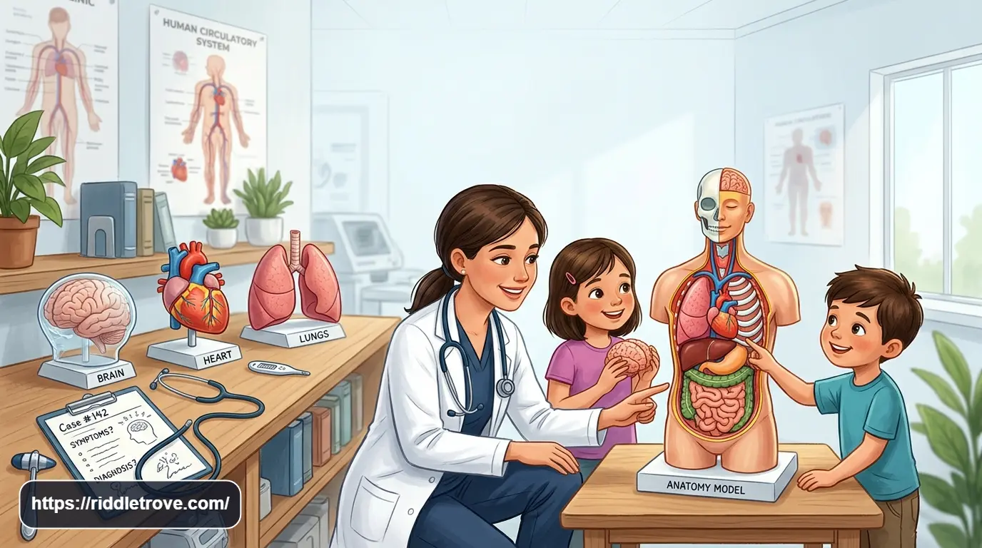 Medical riddles with answers featuring anatomy, healthcare tools, and human body clues