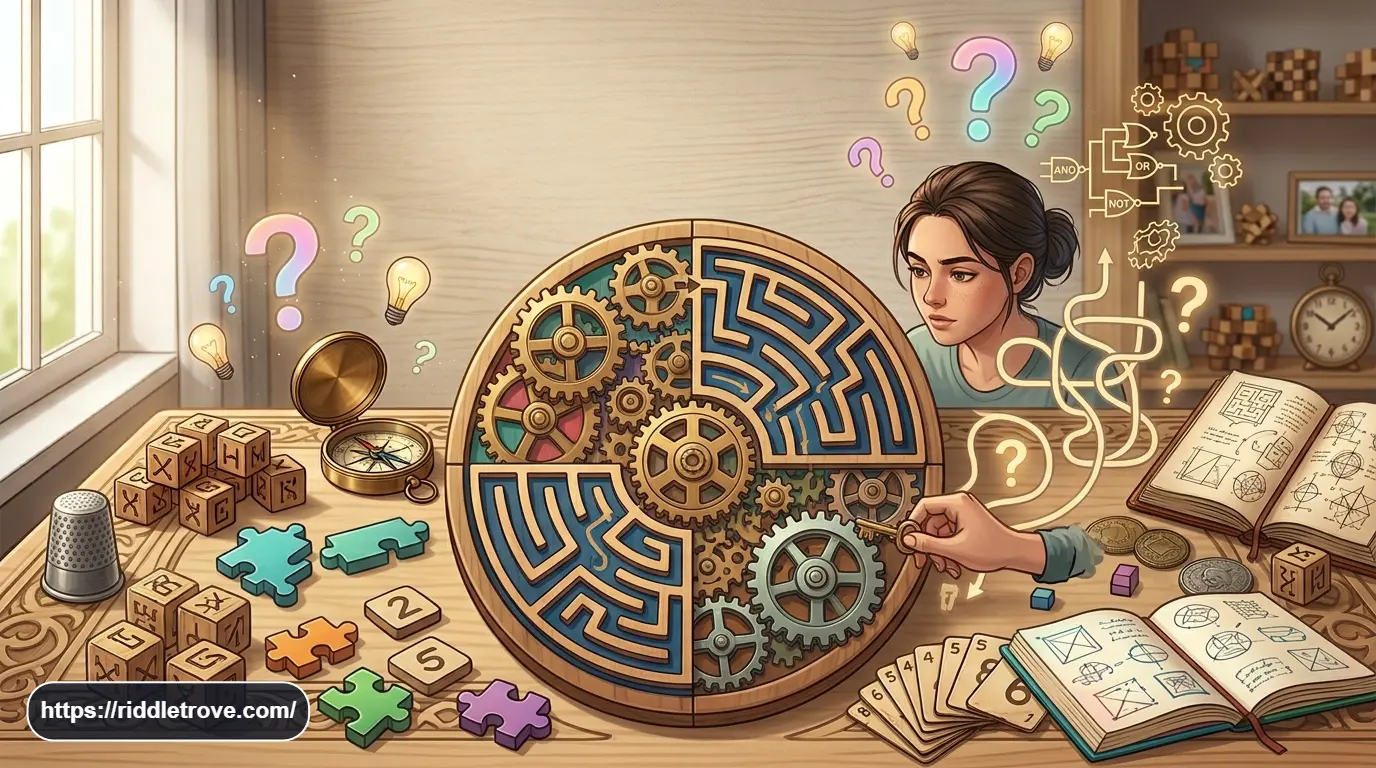 Medium brain teasers with puzzles, mazes, numbers, and thoughtful clues
