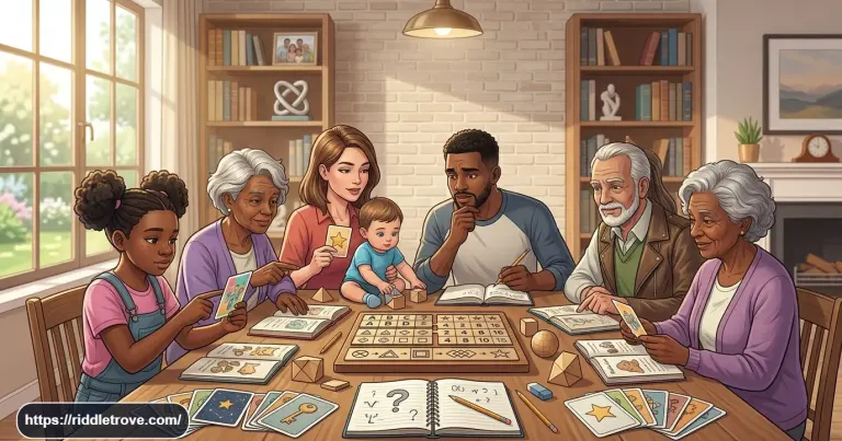 Person solving medium riddles with answers at a colorful puzzle table