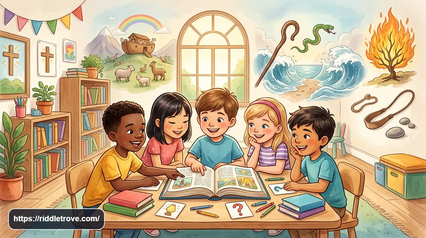Children exploring Bible stories in an Old Testament Sunday school lesson