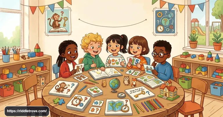 Kids solving fun riddles and brain teasers together