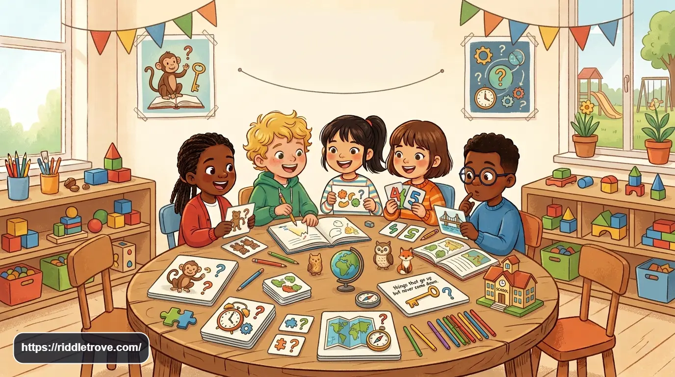 Kids solving fun riddles and brain teasers together