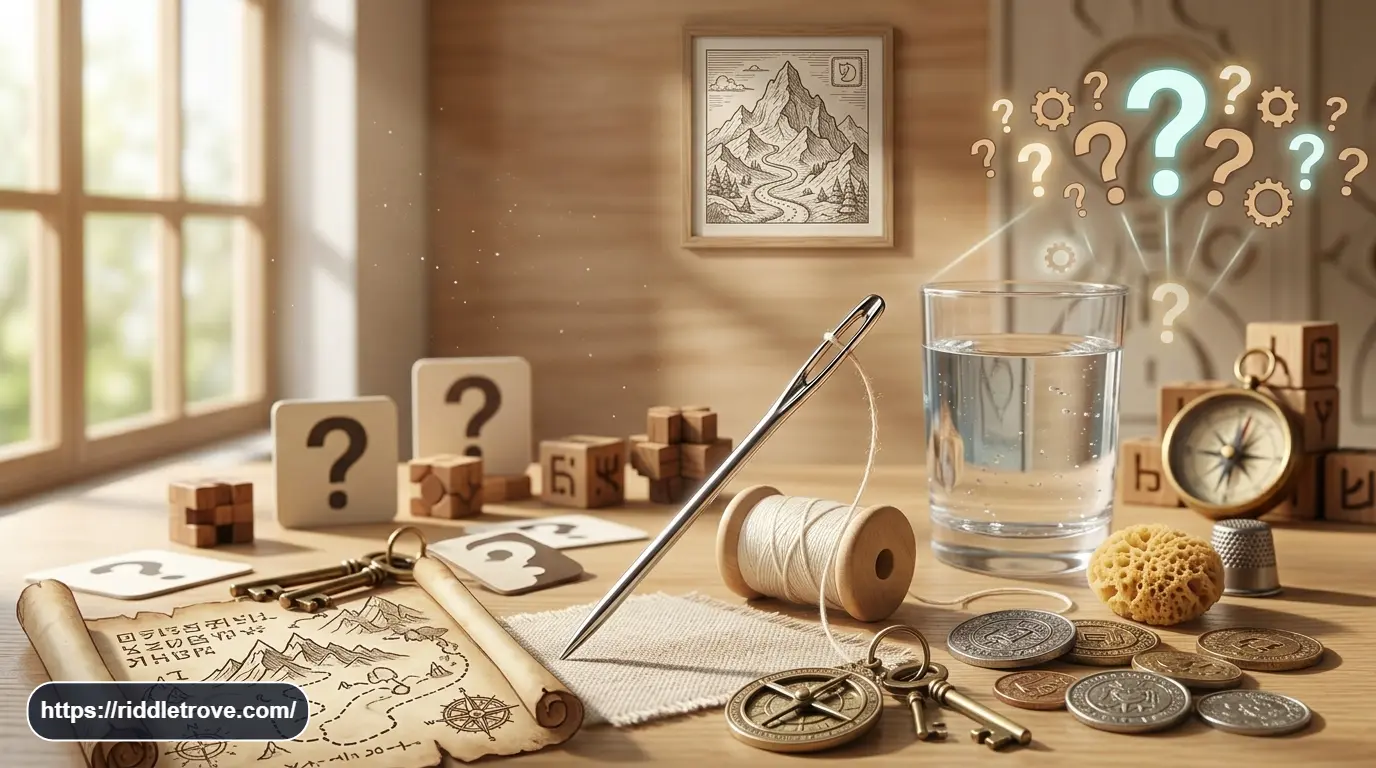 Everyday objects displayed as clues for a short What Am I riddle collection