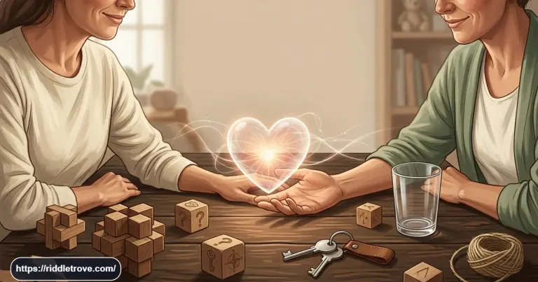 Hands reaching toward a glowing heart for a touch but can't be seen riddle