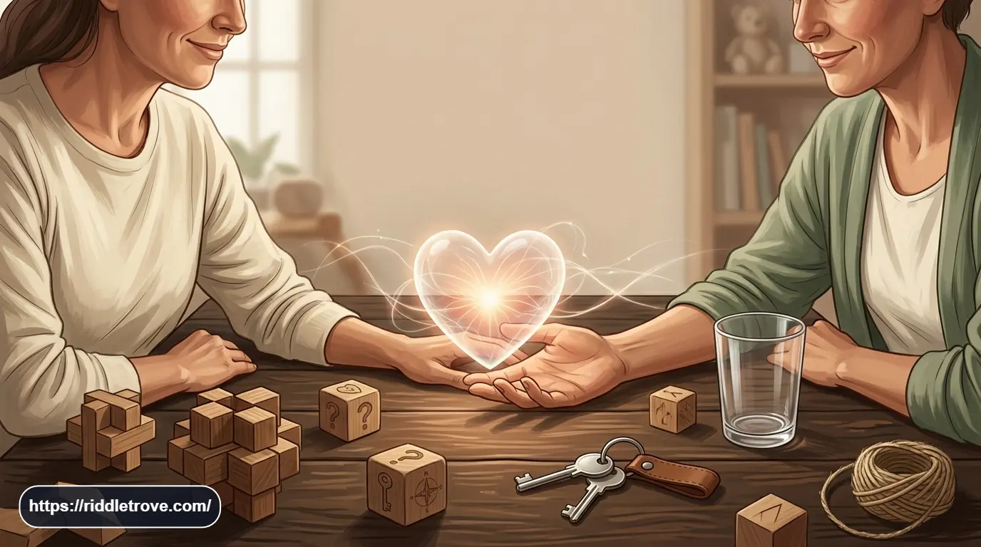 Hands reaching toward a glowing heart for a touch but can't be seen riddle