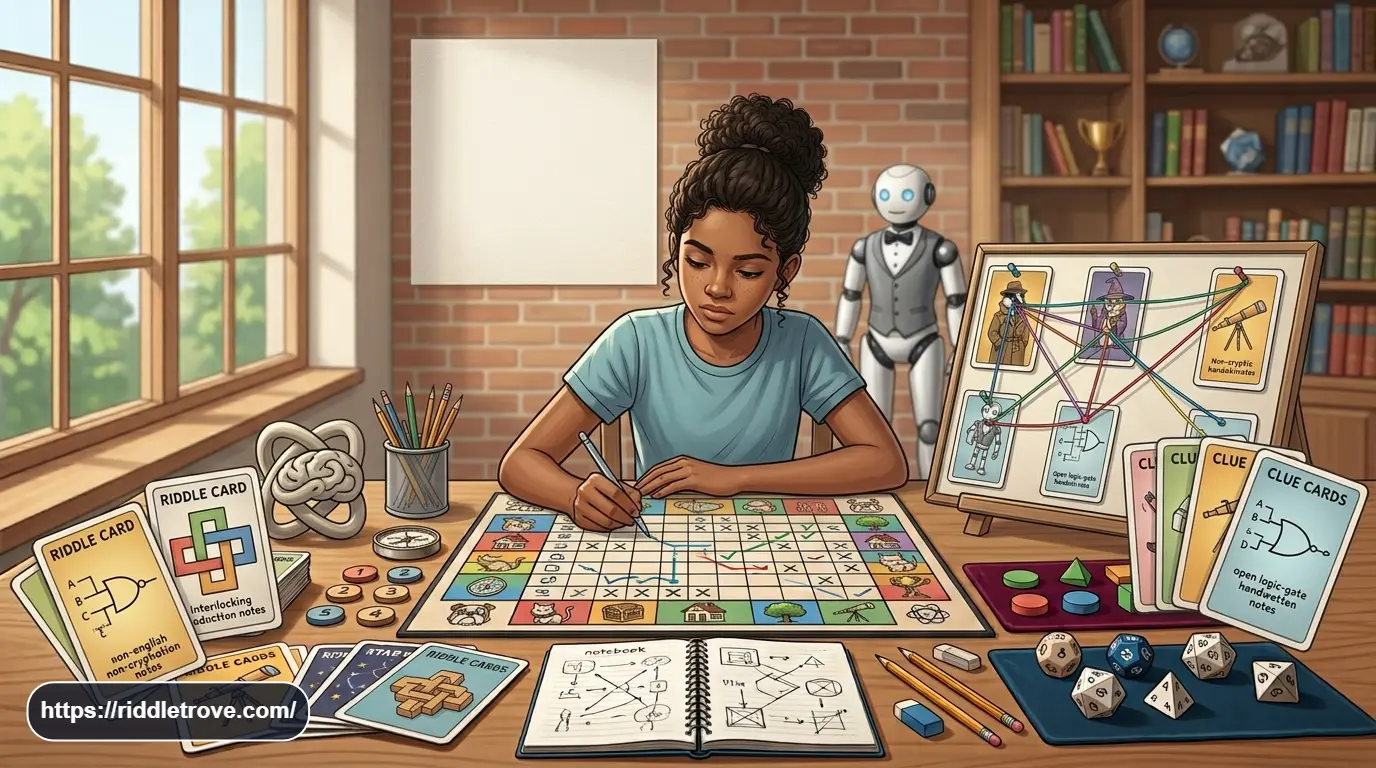 Puzzle solver working through a tricky logic grid deduction challenge