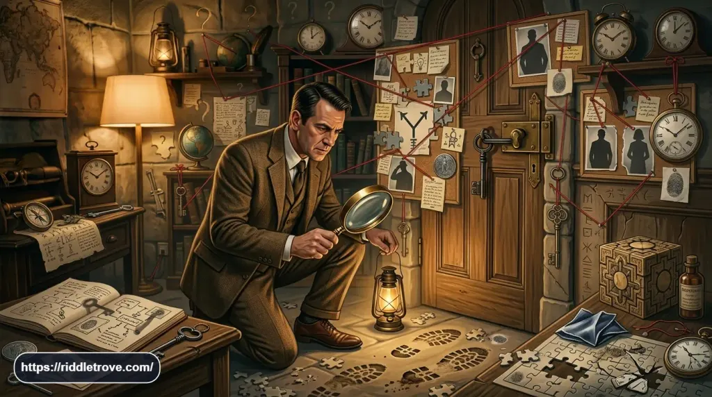 Detective solving tricky brain teasers with multiple clues