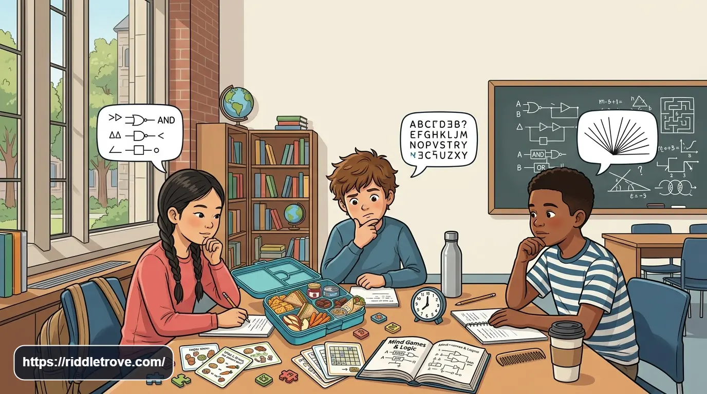 Children solving tricky lunch themed brain teasers together