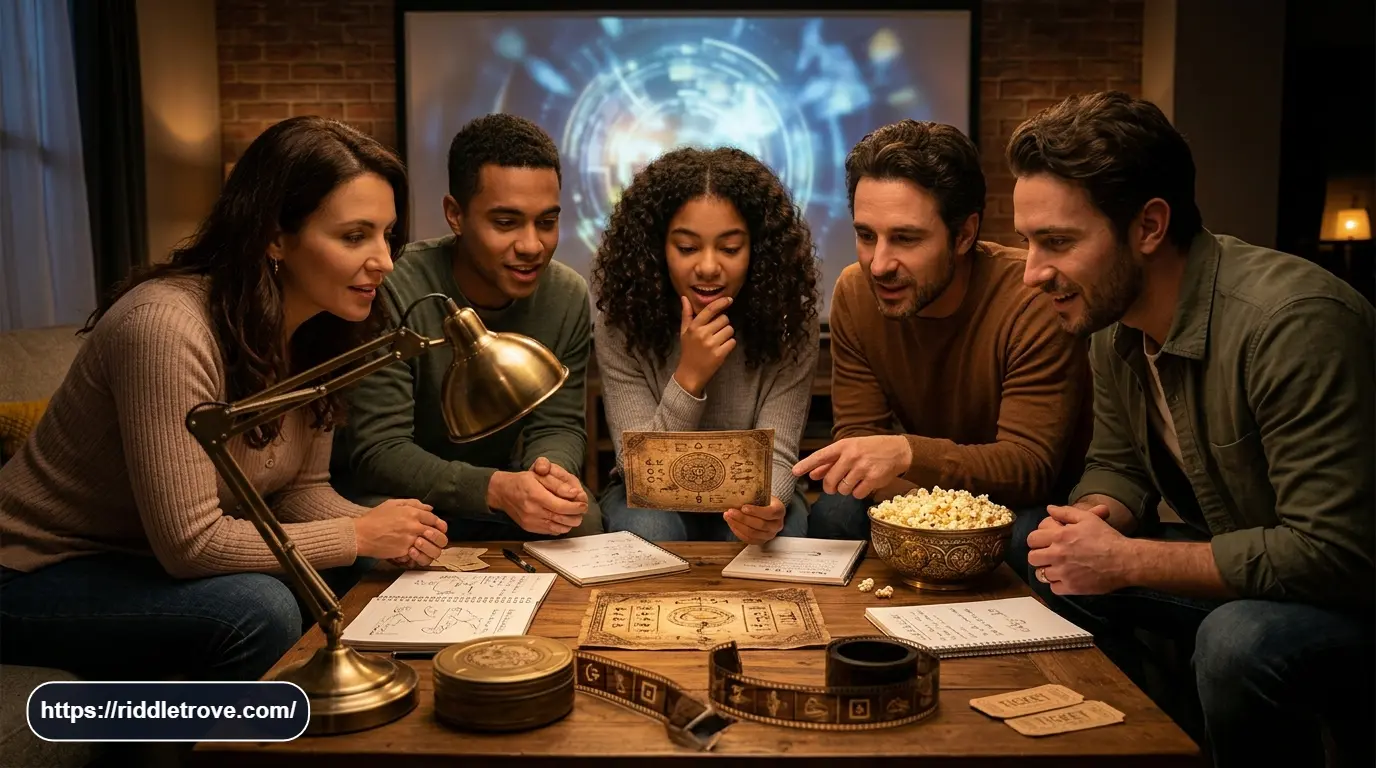 Friends facing a challenging final movie riddle competition