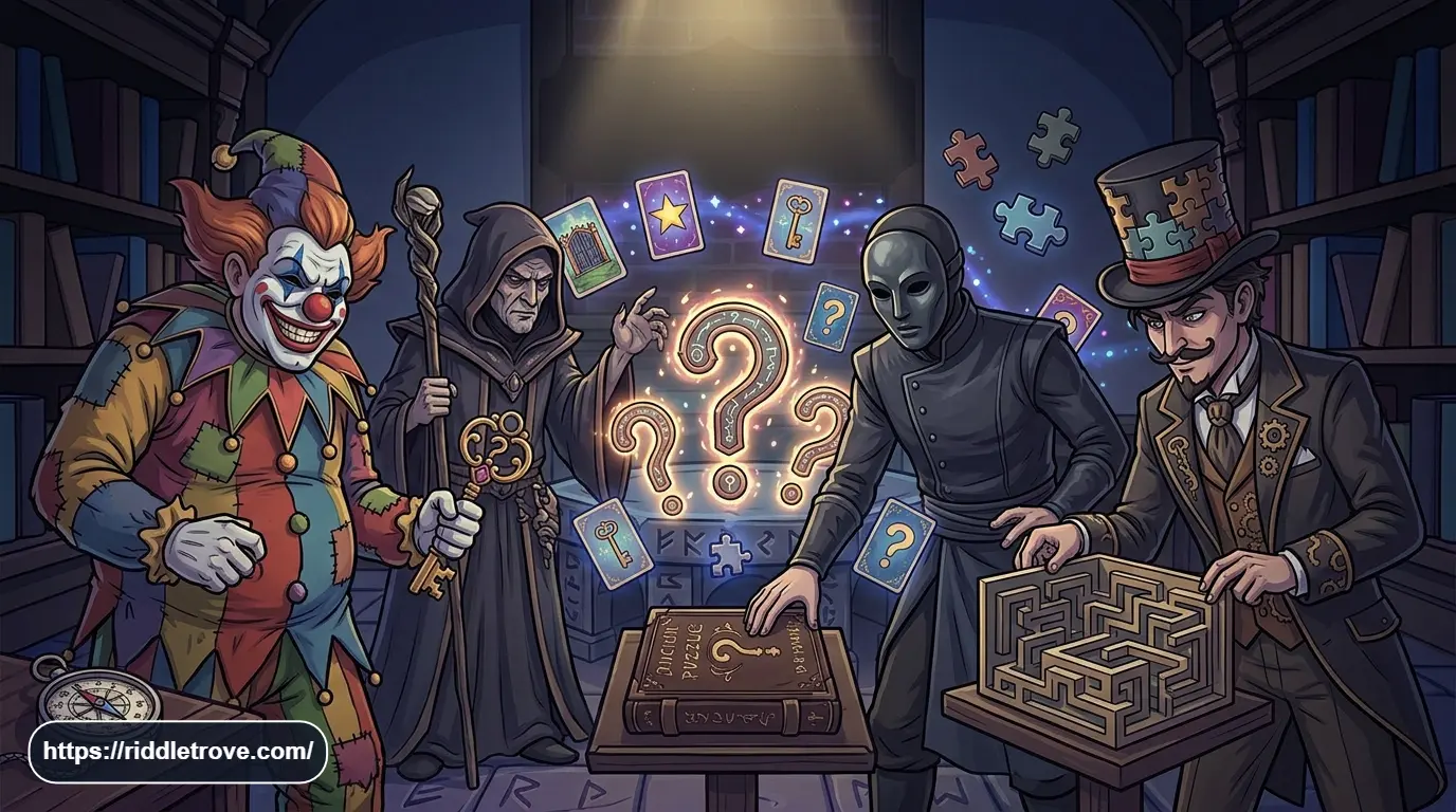Collection of villain riddles with mysterious character clues