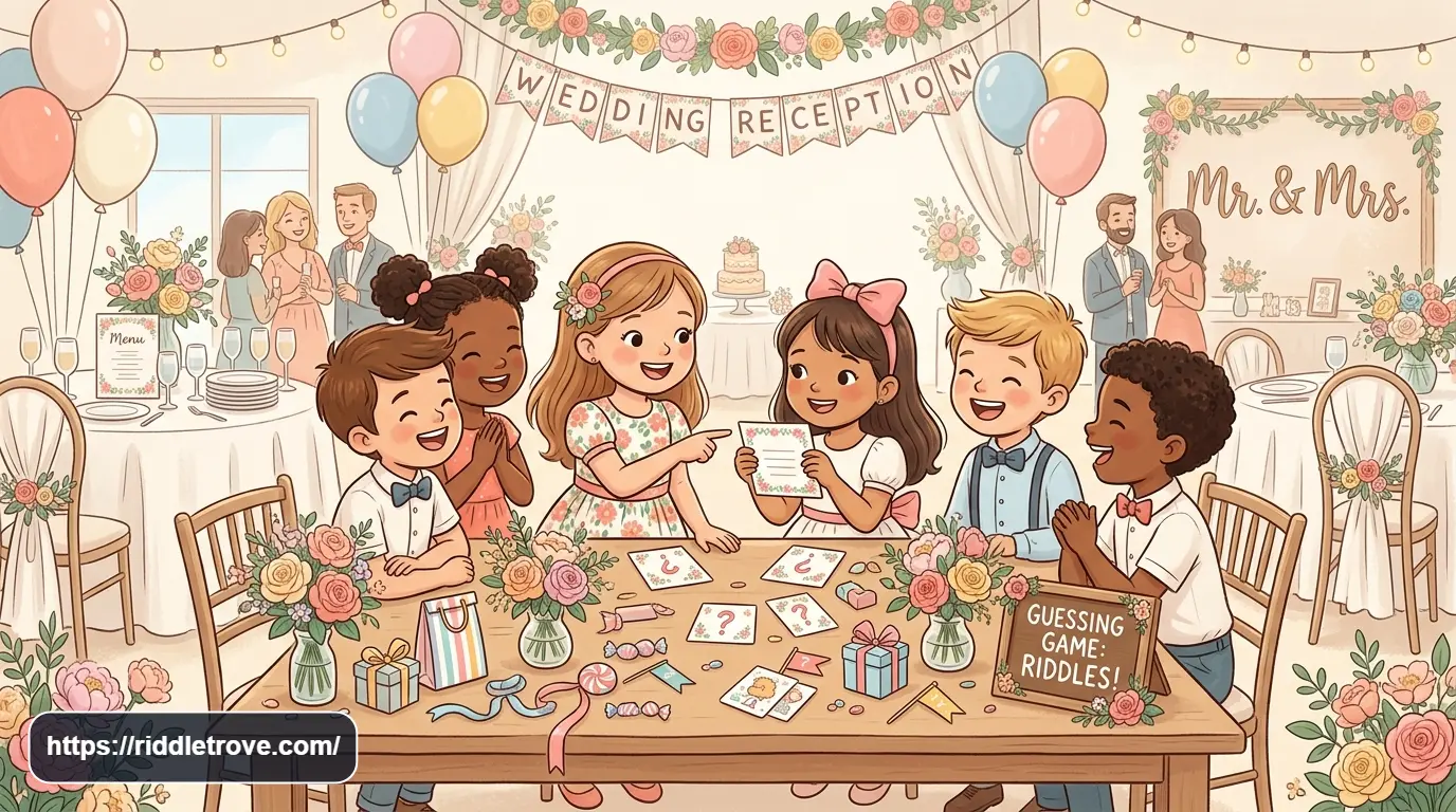 Children playing a guessing game at a wedding reception