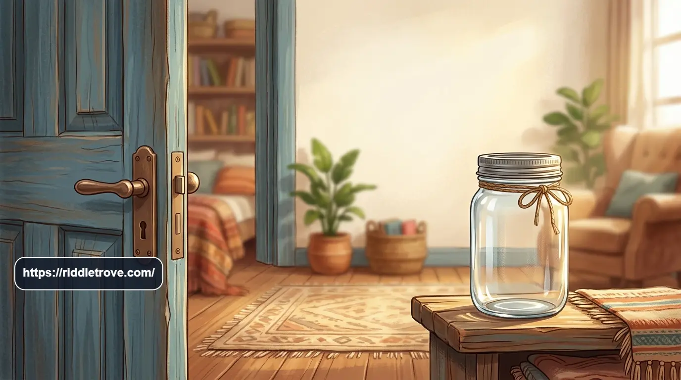 Partly open door beside a glass jar representing the classic door riddle