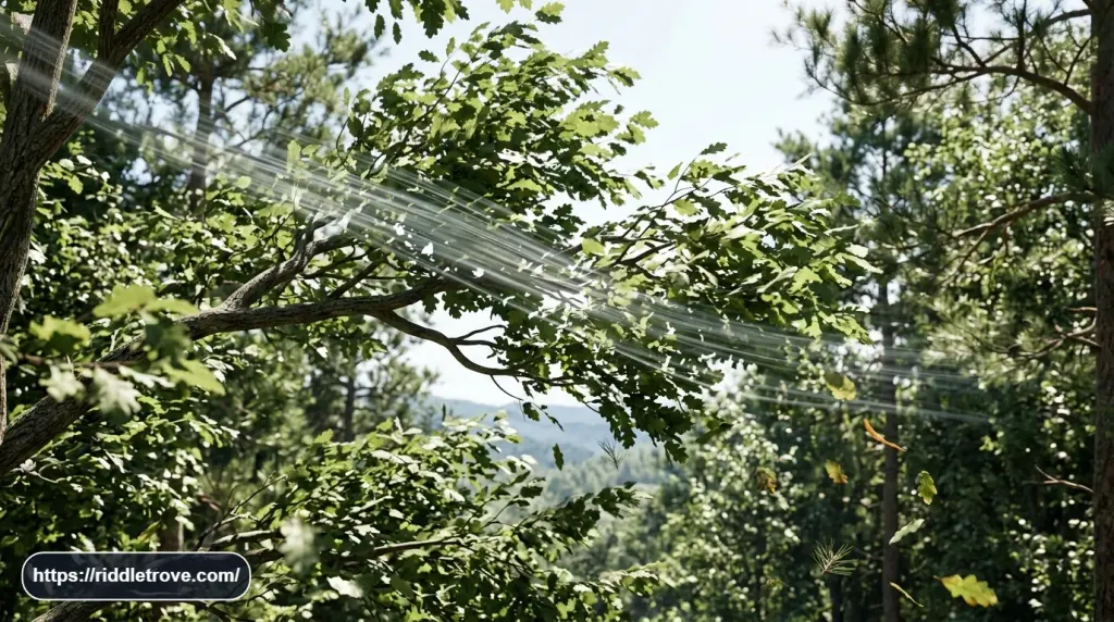 Wind moving trees beneath sunlight in a colorful natural landscape