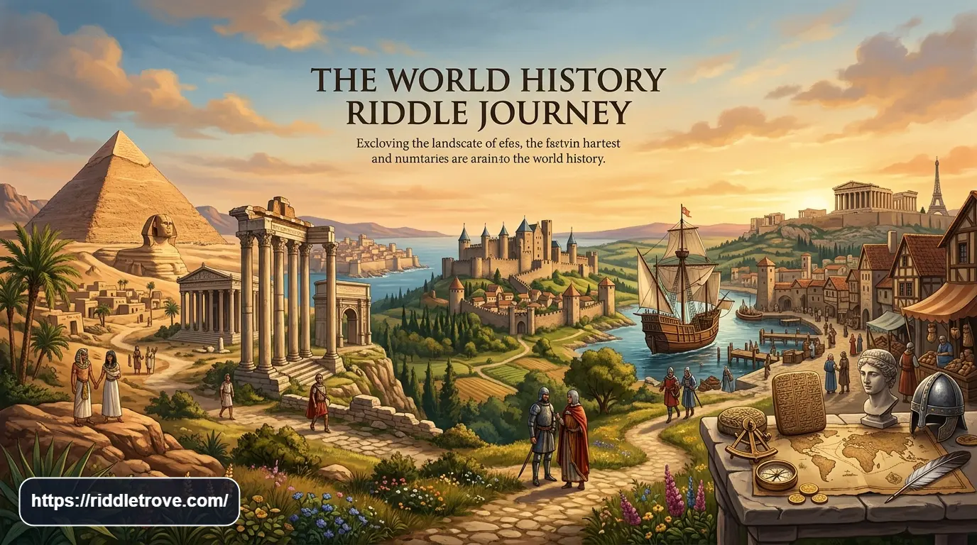 World history riddles featuring ancient civilizations, landmarks, explorers, and historical artifacts